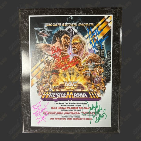 Multi-signed WrestleMania 3 Wood Plaque (w/ JSA & PSA)