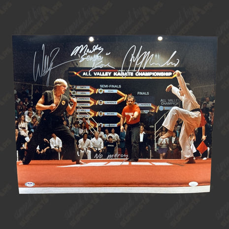 Ralph Macchio, William Zabka & Martin Kove (Karate Kid) triple signed 16x20 Photo (w/ JSA & PSA)