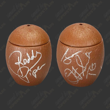 Jimmy Snuka & Rowdy Roddy Piper dual signed Coconut (w/ PSA)
