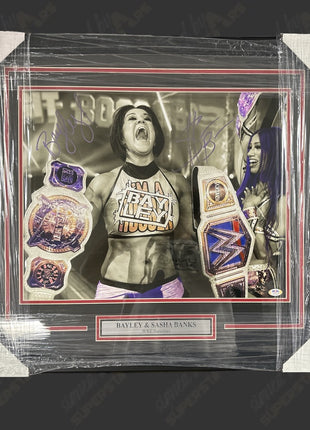 Bayley & Sasha Banks dual signed Framed Plaque (w/ PSA)