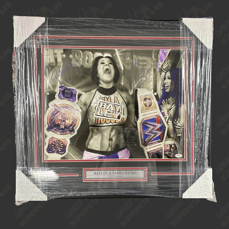 Bayley & Sasha Banks dual signed Framed Plaque (w/ PSA)