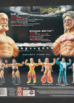 Hulk Hogan & Ultimate Warrior dual signed WWE Jakks Classic Superstars Action Figure Pack (w/ PSA)