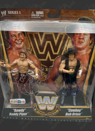 Rowdy Roddy Piper & Bob Orton dual signed WWE Legends Series 1 Action Figure