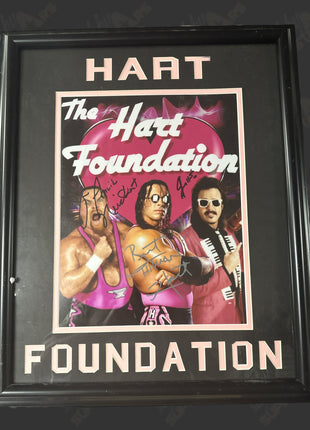 Hart Foundation - Bret Hart, Jim Neidhart & Jimmy Hart triple signed Framed Plaque