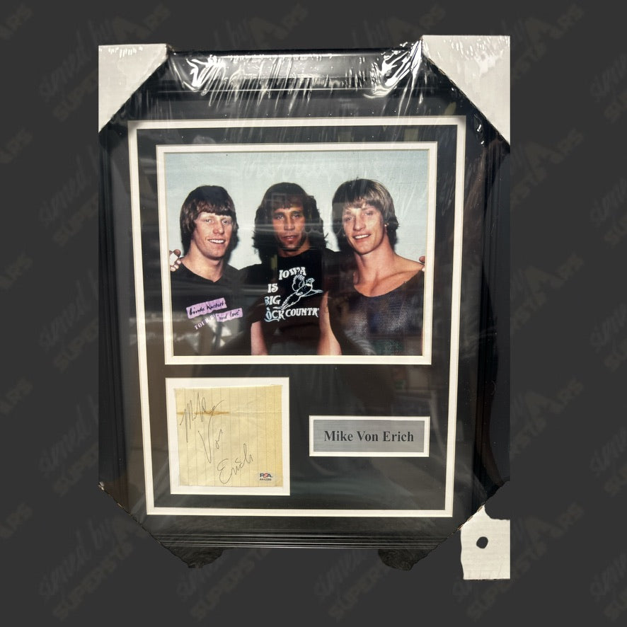 Mike Von Erich signed Framed Plaque (w/ PSA) – Signed By Superstars