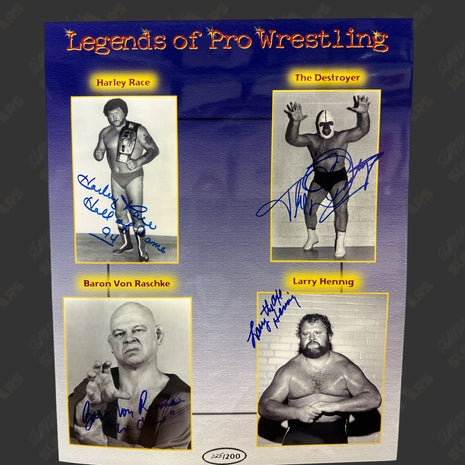 Baron Von Raschke, Larry Hennig, Harley Race & The Destroyer multi-signed 16x20 Photo