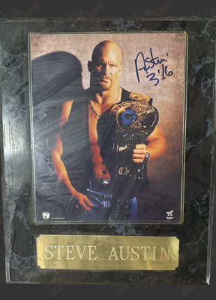 Stone Cold Steve Austin signed Wood Plaque