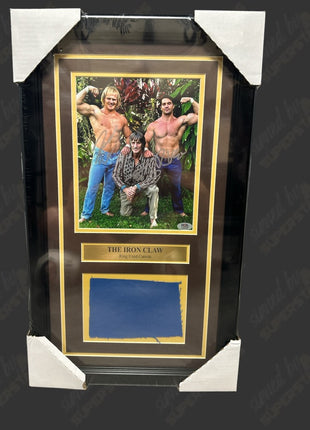 Kevin Von Erich, Ross Von Erich & Marshall Von Erich triple signed 14x24 Framed Plaque (w/ PSA)
