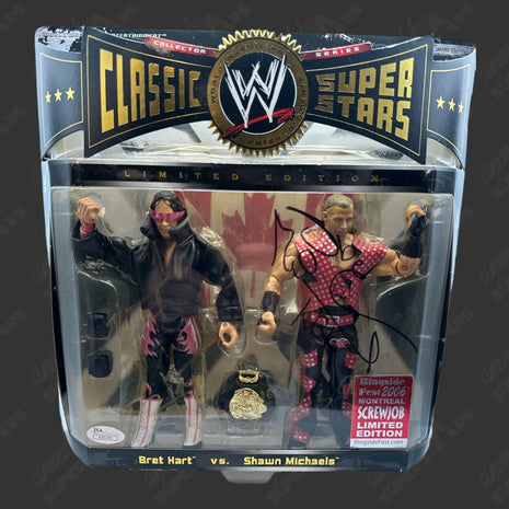 Shawn Michaels & Bret Hart dual signed WWE Jakks Classic Superstars Action Figure 2-pack (w/ JSA)