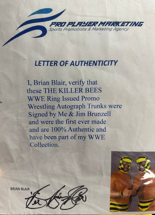 Brian Blair & Jim Brunzell dual signed Ring Worn Tights & Masks (w/ COA)