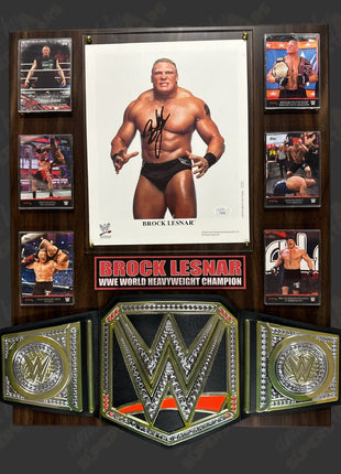 Brock Lesnar signed Wood Plaque with Belt (w/ JSA)