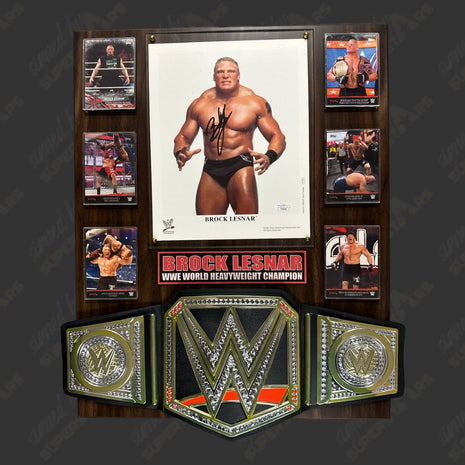 Brock Lesnar signed Wood Plaque with Belt (w/ JSA)