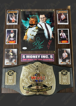 Money Inc - Ted DiBiase & IRS dual signed Wood Plaque with Belt (w/ JSA)