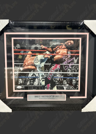 Bret Hart signed Matted & Framed Photo Plaque (w/ JSA)