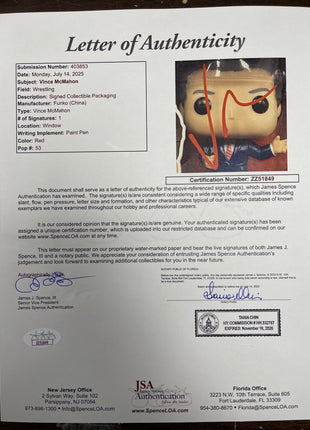 Vince McMahon signed WWE Funko POP Figure #53 (w/ JSA)