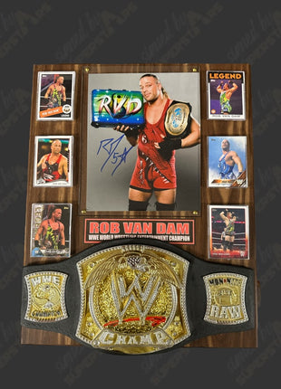 Rob Van Dam signed Wood Plaque with Belt