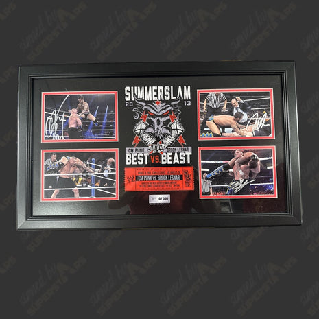 Brock Lesnar, Paul Heyman & CM Punk triple signed SummerSlam 2013 Framed Plaque
