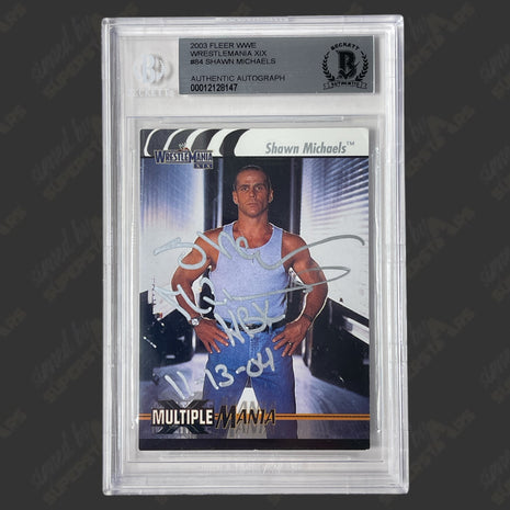 Shawn Michaels signed 2003 Fleer WWE Wrestlemania XIX Trading Card (w/ Signed By Superstars Shawn Michaels signed 2003 Fleer WWE Wrestlemania XIX Trading Card (w/ Signed By Superstars