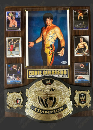 Eddie Guerrero signed Wood Plaque with Belt (w/ Beckett)
