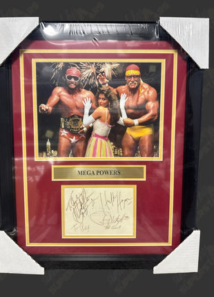 Hulk Hogan, Macho Man Randy Savage & The Giant signed Framed Plaque