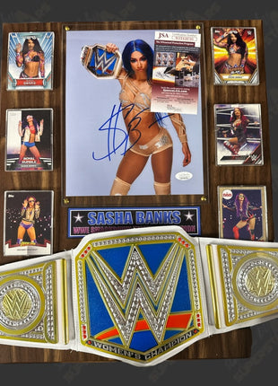 Sasha Banks signed Wood Plaque with Belt (w/ JSA)