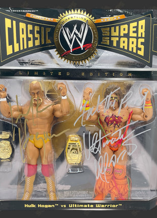 Hulk Hogan & Ultimate Warrior dual signed WWE Jakks Classic Superstars Action Figure Pack (w/ PSA)