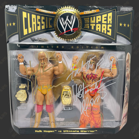 Hulk Hogan & Ultimate Warrior dual signed WWE Jakks Classic Superstars Action Figure Pack (w/ PSA)