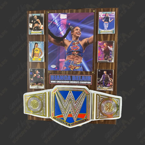 Bianca Belair signed Wood Plaque with Belt (w/ PSA)