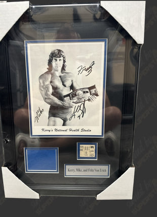 Kerry Von Erich, Mike Von Erich, Fritz Von Erich triple signed 14x21 Framed Plaque