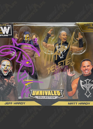 Jeff Hardy & Matt Hardy dual signed AEW Unrivaled 2-pack Action Figure (w/ Beckett)