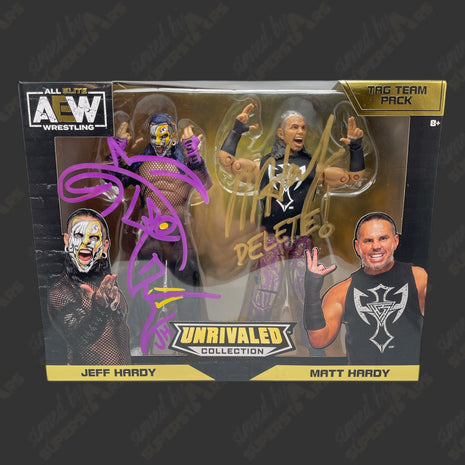 Jeff Hardy & Matt Hardy dual signed AEW Unrivaled 2-pack Action Figure (w/ Beckett)