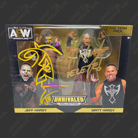 Jeff Hardy & Matt Hardy dual signed AEW Unrivaled 2-pack Action Figure (w/ Beckett)