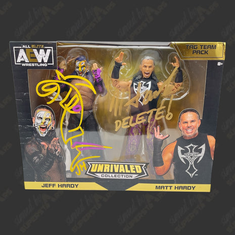 Jeff Hardy & Matt Hardy dual signed AEW Unrivaled 2-pack Action Figure (w/ Beckett) (Damaged)