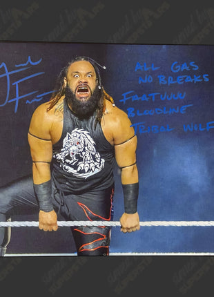 Jacob Fatu signed 11x14 Printed Canvas with Inscription w/Beckett