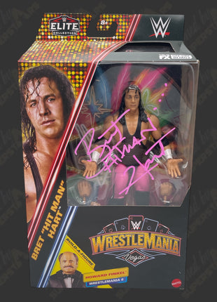 Bret Hart signed WWE Elite WrestleMania Vegas Action Figure (w/ Beckett + Protector)