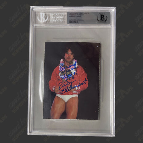 Ricky Steamboat signed Wrestling Postcard (w/ Beckett & Encapsulated)