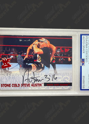 Stone Cold Steve Austin signed 2001 Fleer WWE Trading Card #94/500 (w/ PSA)