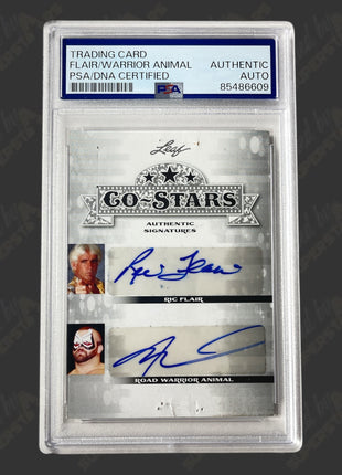 Ric Flair & Roadwarrior Animal dual signed Leaf Co-Stars Trading Card (w/ PSA)