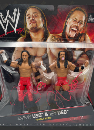 Jimmy Uso & Jey Uso dual signed WWE Family Fury Series 11 Action Figure