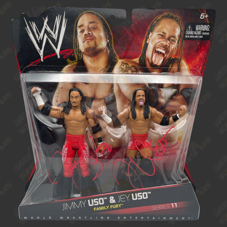Jimmy Uso & Jey Uso dual signed WWE Family Fury Series 11 Action Figure