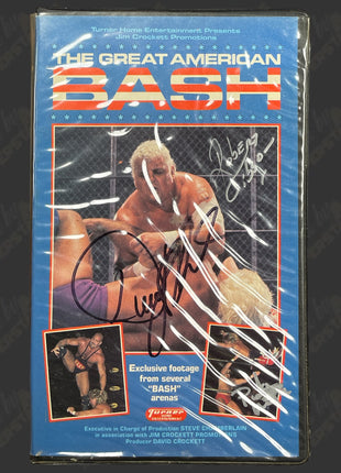Dusty Rhodes, Robert Gibson & Ricky Morton triple signed Great American Bash 86 VHS Tape