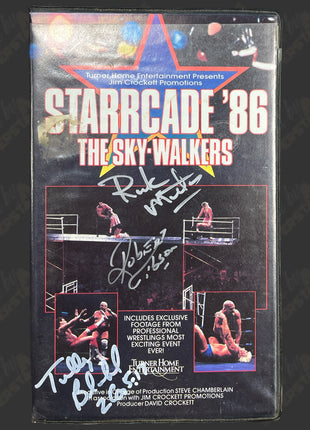 Ricky Morton, Robert Gibson & Tully Blachard triple signed Starrcade 86 VHS Tape