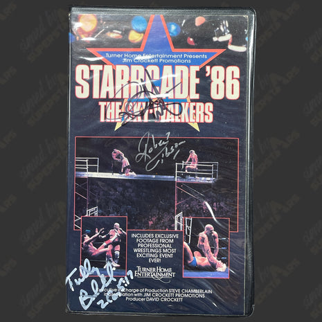 Dusty Rhodes, Ole Anderson, Robert Gibson & Tully Blanchard multi-signed Starrcade 86 VHS Tape
