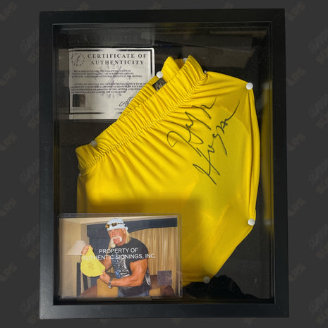 Hulk Hogan signed Replica Trunks in Shadowbox Frame