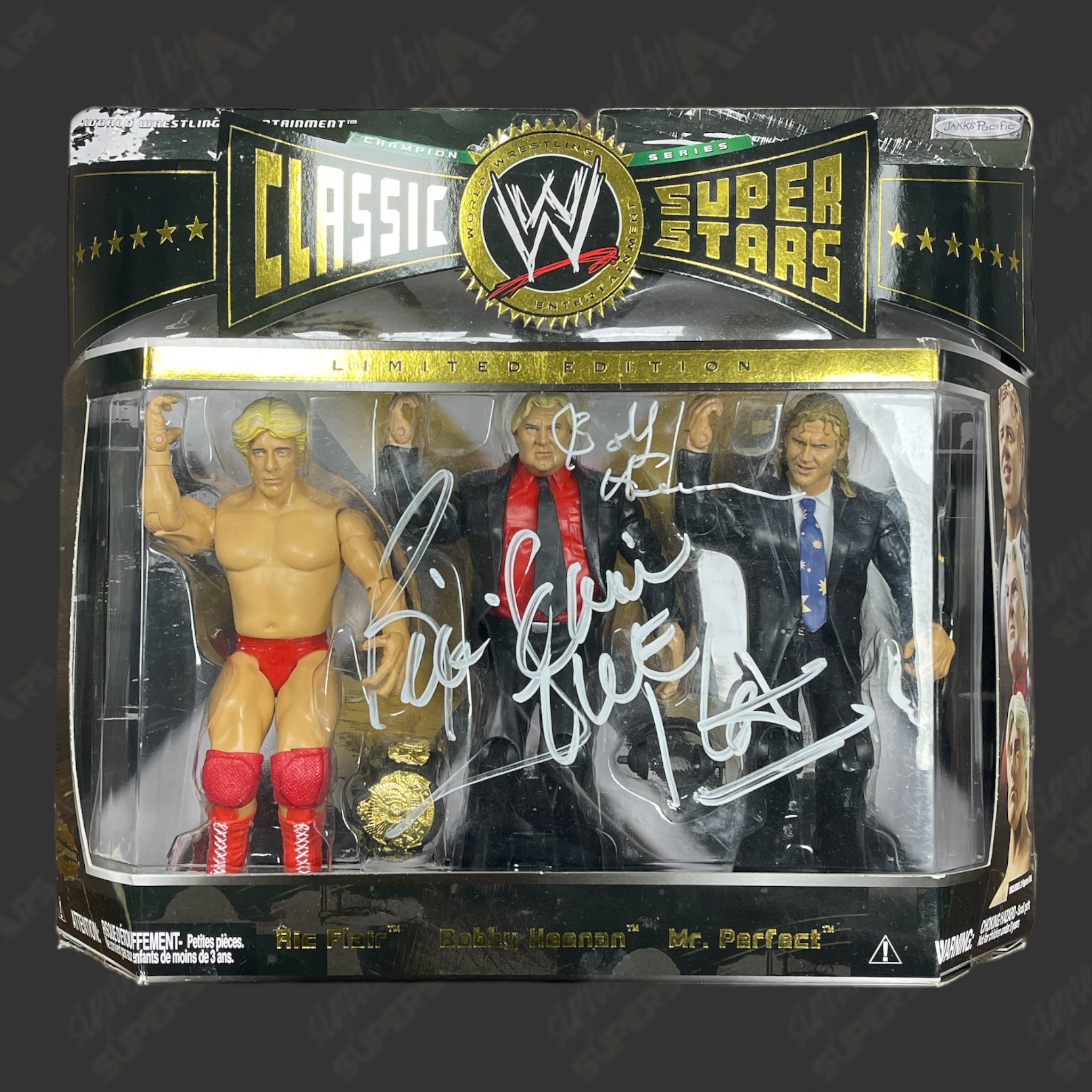 Bobby Heenan Ric Flair dual signed WWE Jakks Classic Superstars Action Figure 3-pack