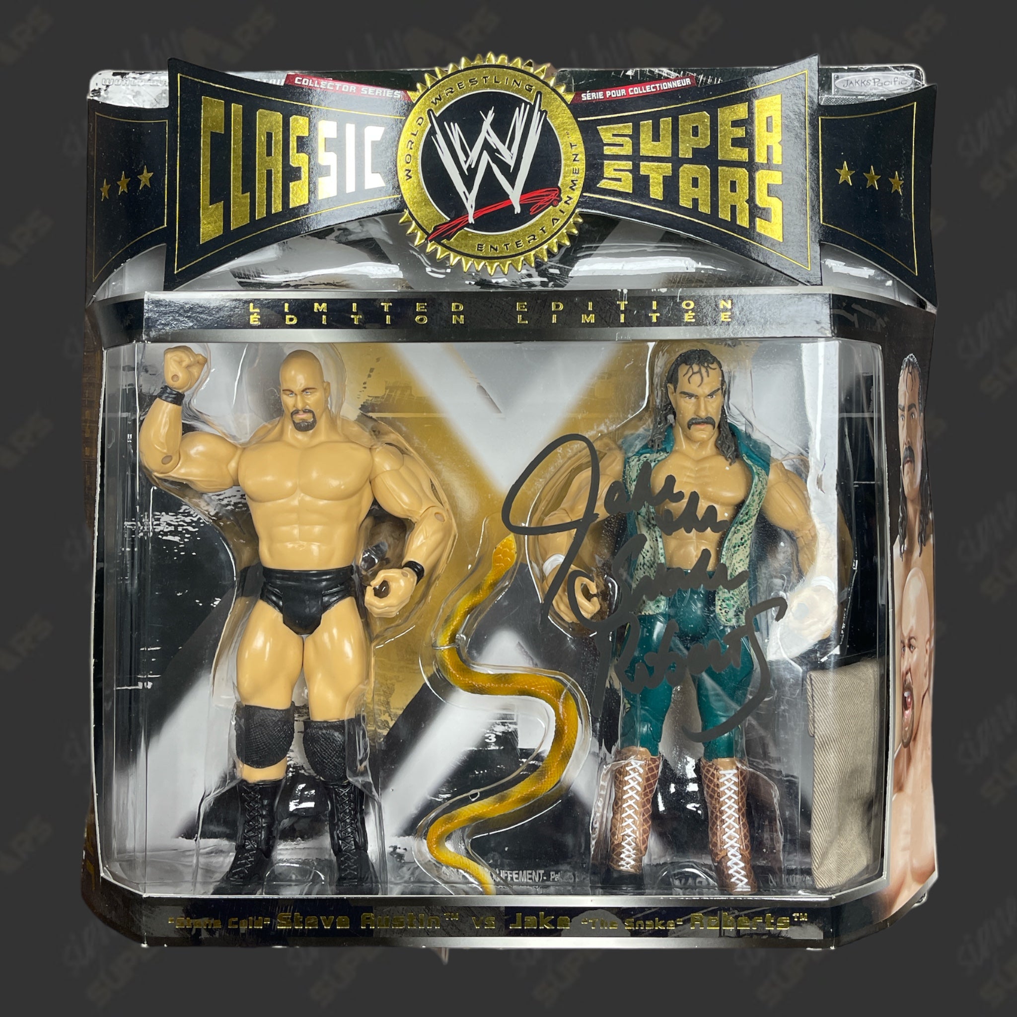 Jake Figure Jake Roberts signed WWE Jakks Classic Superstars Action Figure 2-pack ...