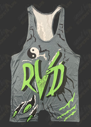 Rob Van Dam signed Gray/Green Replica Tights