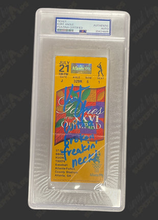 Kurt Angle signed Atlanta 1996 Olympics Sec 329R Row 5 Ticket Stub (w/ PSA)