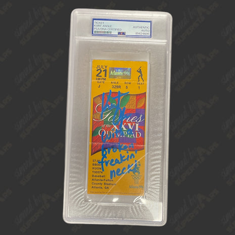 Kurt Angle signed Atlanta 1996 Olympics Sec 329R Row 5 Ticket Stub (w/ PSA)