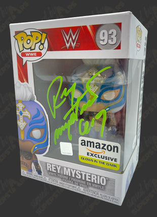 Rey Mysterio signed WWE Funko POP Figure #93 (Amazon Glow in the Dark w/ JSA)